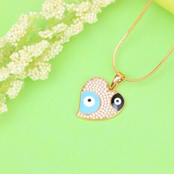 "Heart Evil Eye Rose Gold Pendant with Crystal Pave Design, XPPT1411 - Picture 3 of 13